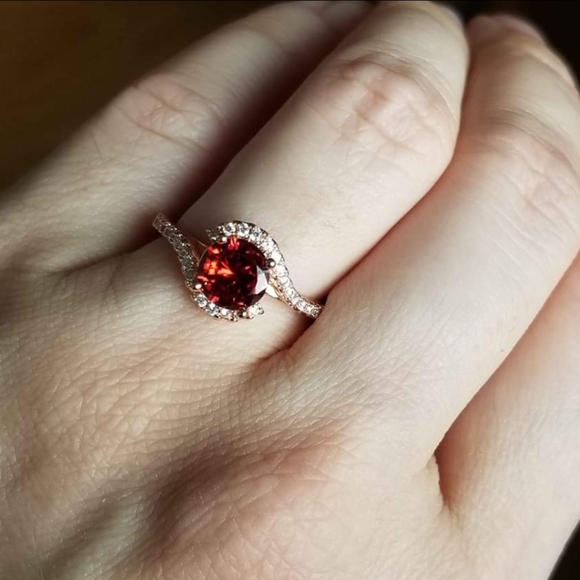 New 18K Gold Plated Round Cut Ruby Diamond Ring for Women - Picture 6 of 10